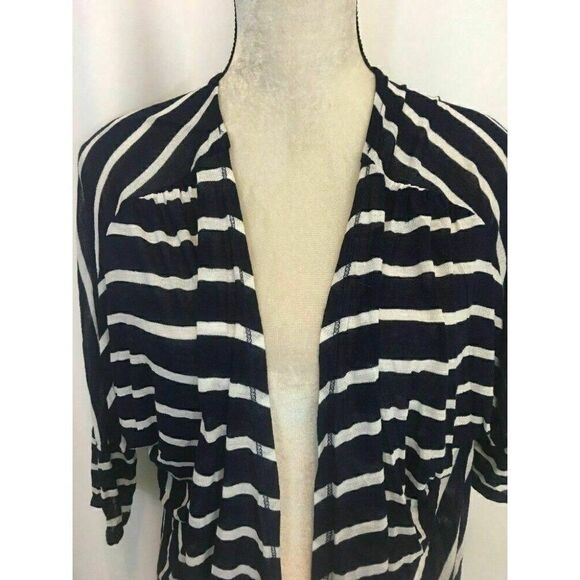 Zara New Navy Blue White Striped Long Sleeve Shrug Cardigan Top Medium - Picture 2 of 6